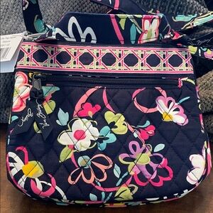 Vera Bradley Navy Floral Crossbody Bag With 3 Sections NWT